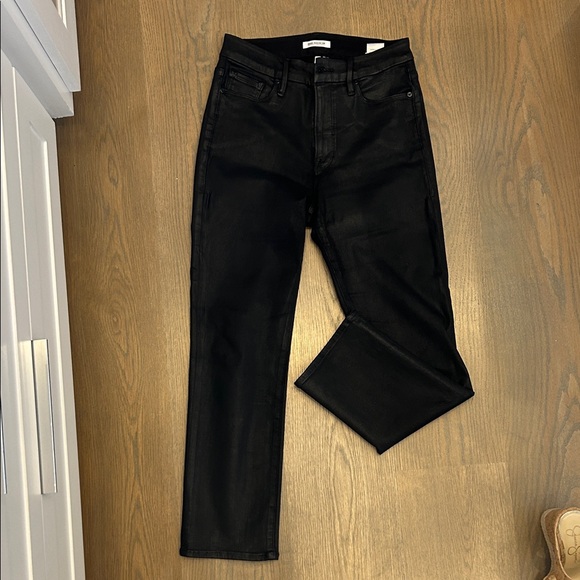 Good American Women’s Straight Leg Coated Black Jeans